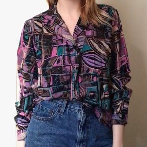 80s Vintage Abstract Button Up